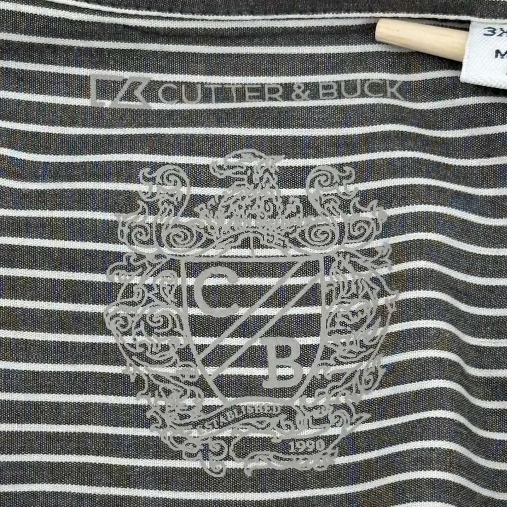 Cutter Buck Mens 3XB Shirt‎ Gray White Striped Long Sleeve Button Down Casual